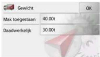 Gewicht Max toegestaan 40.00t Daadwerkelijk 30.00t OK