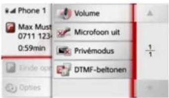 Phone 1 Max Must 0711 1234 0:59min Volume Microfoon uit Privémodus DTMF-beltonen 1/1 Einde op Options