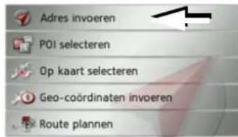 Adres invoeren POI selecteren Op kaart selecteren Geo-coördinaten invoeren Route plannen