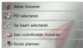 Adres invoeren POI selecteren Op kaart selecteren Geo-coördinaten invoeren Route plannen