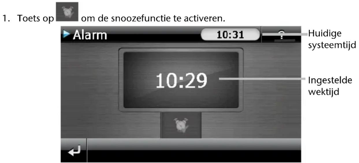 1. Toets op om de snoozefunctie te activeren. Alarm 10:31 Huidige systeemtijd 10:29 Ingestelde wektijd