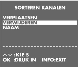 SORTEREN KANALEN VERPLAATSEN VERWIJDEREN NAAM ^V:KIE S OK :DRUK IN INFO:EXIT