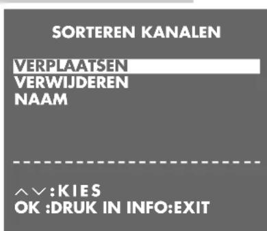 SORTEREN KANALEN VERPLAATSEN VERWIJDEREN NAAM ^^:KIES OK :DRUK IN INFO:EXIT