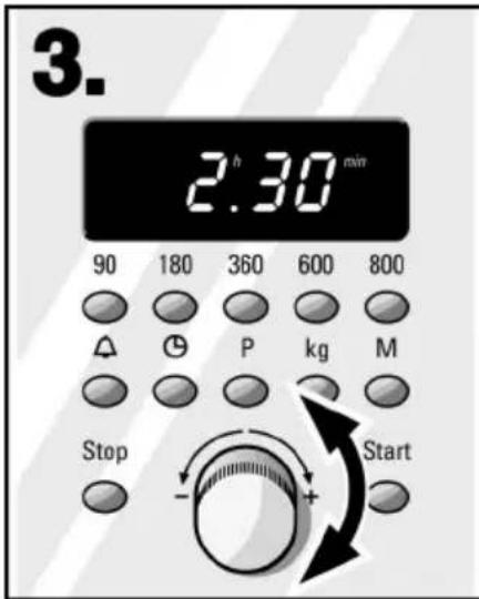 3. 2 h 30 min 90 180 360 600 800 △ P kg M Stop Start