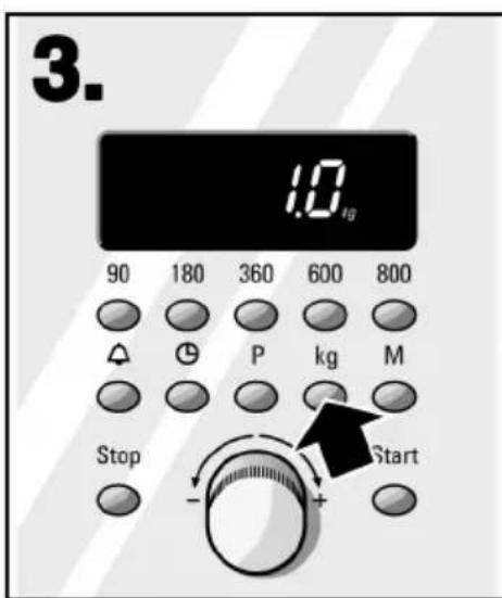 3. 1.0 kg 90 180 360 600 800 △ P kg M Stop Start