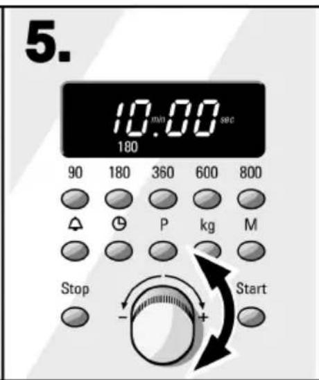5. 10 min 00 sec 180 90 180 360 600 800 △ P kg M Stop Start
