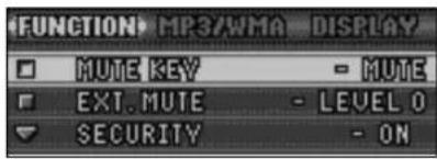 FUNCTION: MP37WMA DISPLAY MUTE KEY - MUTE EXT.MUTE - LEVEL 0 SECURITY - ON