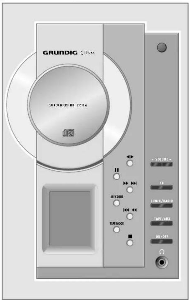 GRUNDIG Cirflexx STERED MICRO HIFI SYSTEM MISER VOLUME - CD TUNER/RADIO TAPE/AUX ON/OFF RECORD TAPE MODE