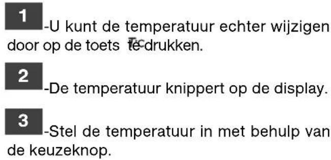 1 -U kunt de temperatuur echter wijzigen door op de toets te drukken. 2 -De temperatuur knippert op de display. 3 -Stel de temperatuur in met behulp van de keuzeknop.