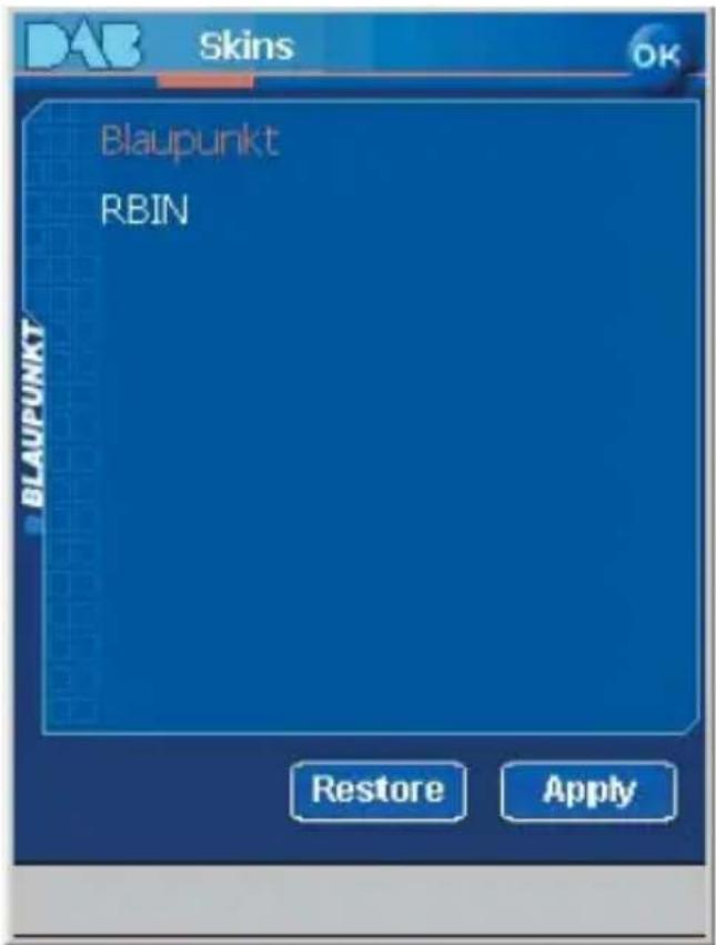 DAB Skins OK Blaupunkt RBIN BLaupunkt Restore Apply