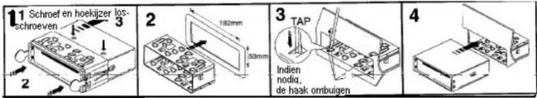 11 Schroef en hoekijzer los- schroeven 2 3 182mm 53mm 2 3 TAP Indien nodig, de haak ombuigen 4