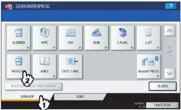 GEBRUIKERSPROG ALGEMEN KORE FAX SCAN E-FLING LIST PAPERLAB ADRES CONTR. E-MAIL Bluetooth PRINTEN SLUTEN GEBRUIKER ADMIN 10/05/2011 18:30 TANKSTATUS