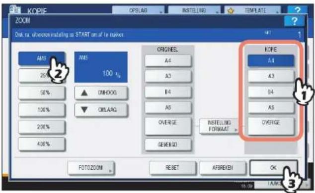 KOPIE ZOOM Disk, no advance installing op START on af te taken. OK 25% 50% 100% 200% 400% AMS AMS 100 % ONMOOG ONLAAG ORIGINAL A4 A3 B4 A5 OVERGE SEMENO KOPIE A4 A3 B4 A5 OVERGE INSTITELING FORMAAT FOTOZOOM RESET AFBREKEN OK 10.09 1 AAG 3