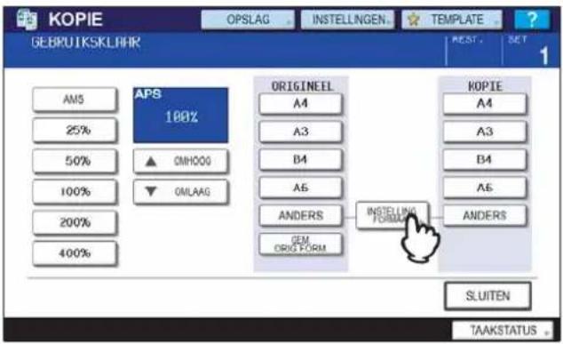 KOPIE GEBRUITSKSLHR APS 100% AM5 25% 50% 100% 200% 400% ORIGINEEL A4 A3 B4 A6 ANDERS GEM ORIG FORM KOPIE A4 A3 B4 A6 ANDERS INSTELLING FORM SLUITEN TAAKSTATUS