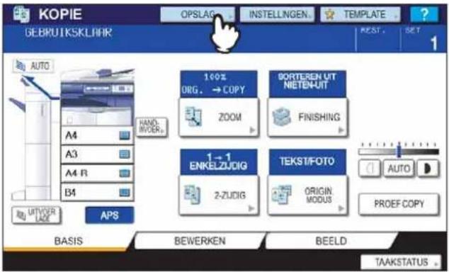 KOPIE GEBRUITSKSLHAR OPSLAG INSTELLINGEN... TEMPLATE ? REST. SET 1 AUTO A4 A3 A4 R B4 HAND INVER. APS 100% ORG. → COPY ZOOM BORTEREN UIT NIETENUIT FINISHING 1→1 ENKELZUDIG 2-ZUDIG TEKST/FOTO ORIGIN MODUS AUTO PROEF COPY BASIS BEWERKEN BEELD TAAKSTATUS