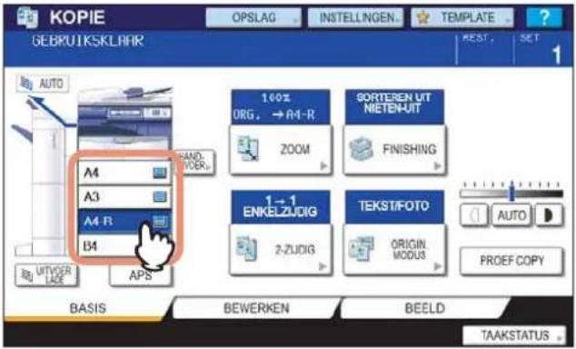 KOPIE GEBRUTKSKLHAR OPSLAG INSTELLINGEN... TEMPLATE BEST SET AUTO A4 A3 A4 R B4 HAND WORK 100% ORG. → A4-R SORTEREN UIT NIETENUIT ZOOM FINISHING 1→1 ENKELZUDIG TEKST/FOTO 2-ZUDIG ORIGIN MODUS AUTO PROEF COPY AUTYDER LAGE APS BASIS BEWERKEN BEELD TAAKSTATUS