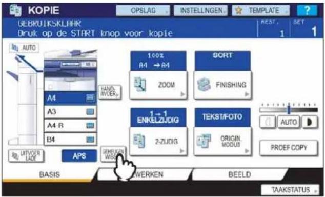 KOPIE OPSLAG . INSTELLINGEN . TEMPLATE ? GEBRUTSKLHAR Druk op de START knop voor kopie AUTO A4 A3 A4 R B4 HAND INVOK 100% A4 → A4 SORT ZOOM FINISHING 1→1 ENKELZUDIG TEKST/FOTO 2-ZUDIG ORIGIN. MODUS AUTO PROEF COPY AUTVOER LAGE APS GEKEKON WISS BASIS WERKEN BEELD TAAKSTATUS