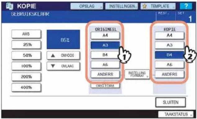 KOPIE GEBRUITSKLHAR OPSAG INSTELLINGEN TEMPLATE REST SET 1 AM5 25% 50% 100% 200% 400% B62 ORIGINEEL A4 A3 B4 A6 ANDERS ORIG FORM KOPIE A4 A3 B4 A6 ANDERS INSTELLING FORMAAT SLUITEN TAAKSTATUS