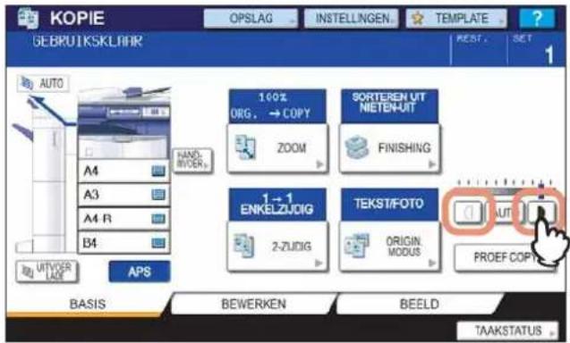 KOPIE GEBRU1KSKLHAR OPSLAG INSTELLINGEN... TEMPLATE REST SET AUTO A4 A3 A4 R B4 HAND BYER 100% ORG. → COPY ZOOM SORTEREN UIT NIETEN-UIT FINISHING 1→1 ENKELZUDIG 2-ZUDIG TEKST/FOTO ORIGIN MODUS AUT PROEF COPY BASIS BEWERKEN BEELD TAAKSTATUS