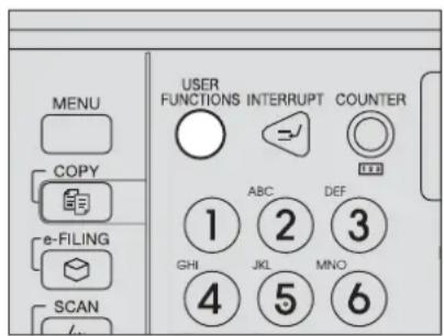 MENU COPY e-FILING SCAN USER FUNCTIONS INTERRUPT COUNTER ABC DEF 1 2 3 GHI JKL MNO 4 5 6