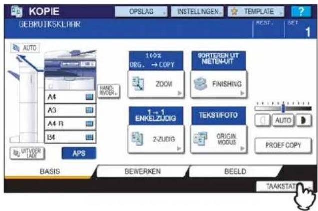 KOPIE GEBRUTSKLIHR OPSLAG INSTELLINGEN... TEMPLATE REST SET AUTO A4 A3 A4 R B4 AUTOVER LAD APS HAND MINDER. 100% ORG. → COPY ZOOM SORTEREN UT MIETEN-UT FINISHING 1 → 1 ENKELZJDIG 2-ZJDIG TEKST/FOTO ORIGIN MODUS AUTO PROEF COPY BASIS BEWERKEN BEELD TAAKSTAT