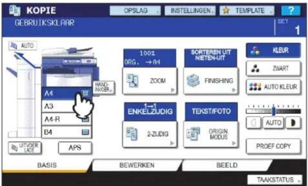 KOPIE GEBRUIKSKLAAR OPSLAG INSTELLINGEN... TEMPLATE SET AUTO A4 A3 A4-R B4 HAND INOBR_ 100% ORG. → A4 ZOOM SORTEREN UIT NIETEN-UIT FINISHING 1→1 ENKELZIJDIG 2-ZUDIG TEKST/FOTO ORIGIN MODUS KLEUR ZUART AUTO KLEUR AUTO PRODEF COPY AUTVOER LIME APS BASIS BEWERKEN BEELD TAAKSTATUS
