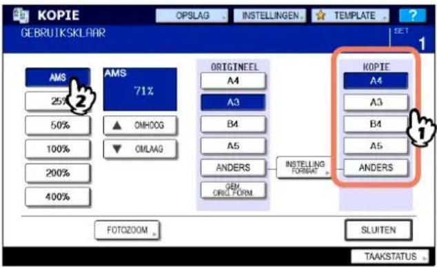 KOPIE GEBRUITSKLAAR OPSLAG INSTELLINGEN TEMPLATE SET AMS 25% 50% 100% 200% 400% AMS 71% ORIGINEEL A4 A3 B4 A5 ANDERS GEM. ORIGE FORM KOPIE A4 A3 B4 A5 ANDERS INSTALLING FORM FOTOZOOM SLUITEN TAAKSTATUS