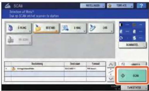 SCAN Selectes at Menu/ Ask up SCAN on the frames to start E-FLNG BESTAND E-RAG USE SCANTESTL Bestaming Best name Format 1 30/000011 PPT.mono1 SCAN TAKSTATUS