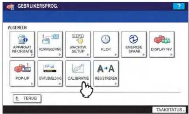 GEBRIKERSPROG ALGEMEEN APPARAAT INFORMATIE KENNISGEVING WACHTW. SETUP KLOK ENERGIE SPAAR DISPLAY NV. POP-UP STATUSMELDING CALIBRATIE A→A REGISTREREN ↑ TERUG TAAKSTATUS.