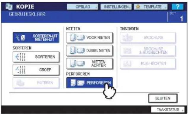 KOPIE GEBRUTSKLAAR OPSLAG INSTELLINGEN TEMPLATE SET 1 SORTEREN-UIT NIETEN-UIT YOOR NIETEN DUBBEL NIETEN NIETEN ACHTER PERFOREREN PERFOREPEN INBINDEN BROCHURE BROCHURE & RUGHECHTEN RUG HECHTEN SLUITEN TAAKSTATUS