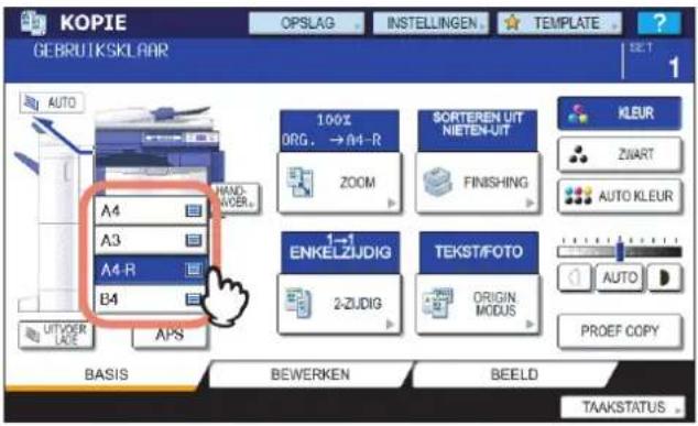 KOPIE GEBRUTSKLAAR AUTO A4 A3 A4-R B4 100% ORG. → A4-R ZOOM SORTEREN UIT NIETEN-UIT FINISHING 1→1 ENKELZIJDIG 2-ZUDIG TEKST/FOTO ORIGIN MODUS PROEF COPY BASIS BEWERKEN BEELD TAAKSTATUS