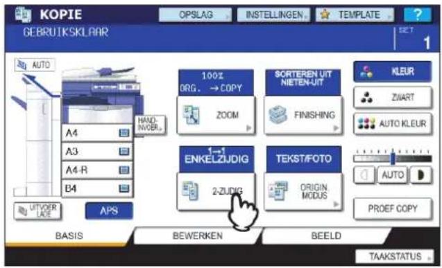 KOPIE GEBRUIKSKLAR OPSLAG INSTELLINGEN TEMPLATE 100% ORG. → COPY ZOOM SORTEREN UIT NIETEN-UIT FINISHING 1→1 ENKELZJDIG 2-ZUDIG TEKST/FOTO ORIGIN MODUS PROEF COPY BASIS BEWERKEN BEELD TAAKSTATUS