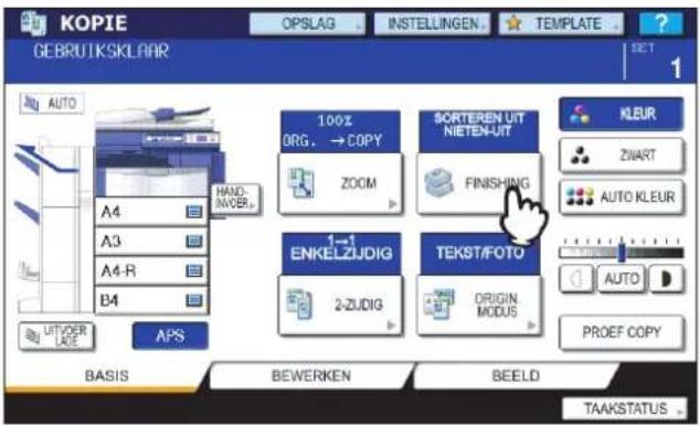 KOPIE GEBRUITSKLAAR OPSLAG INSTELLINGEN TEMPLATE SET AUTO A4 A3 A4-R B4 HAND. INVER. 100% ORG. → COPY ZOOM SORTEREN UIT NIETEN-UIT FINISHING 1→1 ENKELZJDIG 2-ZJDIG TEKST/FOTO ORIGIN MODUS PROEF COPY AUTVDER LAGE APS BASIS BEWERKEN BEELD TAAKSTATUS