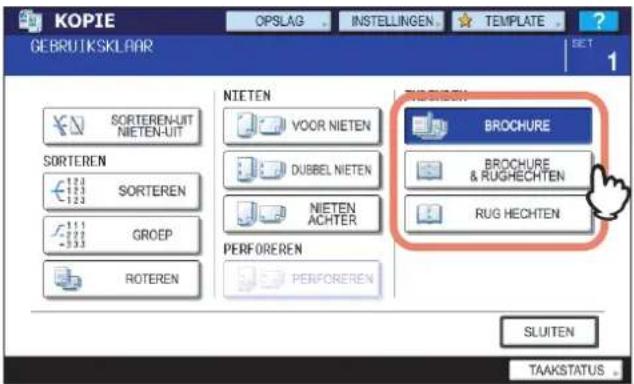 KOPIE OPSLAG INSTELLINGEN TEMPLATE GEBRUTSKLAR NETTEN Voor NIETEN DUBBEL NIETEN NIETEN ACHTER PERFOREREN PERFOREREN BROCHURE BROCHURE & RUGHECHTEN RUG HECHTEN SLUITEN TAAKSTATUS