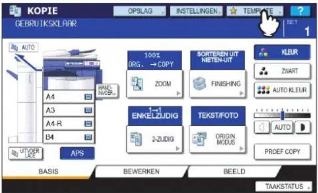 KOPIE GEBRUJKSKLAR OPSLAG INSTELLINGEN TEMPLATE SET AUTO A4 A3 A4-R B4 HAND.MOER... 100% ORG. → COPY ZOOM SORTEREN UIT NIETEN-UIT FINISHING 1→1 ENKELZIJDIG 2-ZJDIG TEKST/FOTO ORIGIN. MODUS AUTO PROEF COPY AUTYDER LATE APS BASIS BEWERKEN BEELD TAAKSTATUS