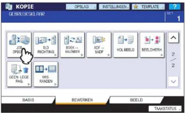 KOPIE GEBRUIKSKLAAR OPSLAG INSTELLINGEN TEMPLATE 1 JOB OPBC BLD RICHTING BOEK → KALENDER ADF → SADF VOL BEELD BEELDERH 2/2 GEEN LEGE PAG. WIS RANDEN BASIS BEWERKEN BEELD TAAKSTATUS