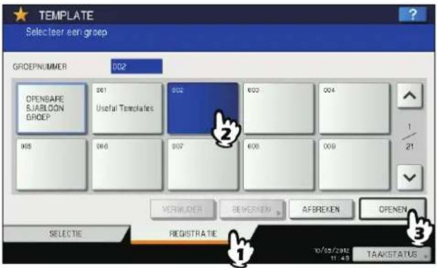 TEMPLATE Selecteer een groep GRDEPNUMMER 002 OPENBAPE BJARLOON GROEP 001 Useful Templates 002 003 004 965 004 007 600 009 1/21 VERWINDER BEVERKEN AFBREKEN OPENEN SELECTIE REGISTRATIE 30/05/2018 11:49 TAAVSTATUS