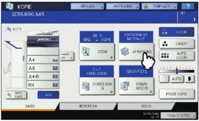 KOPIE GEBRIJKSKLAAR OPSLAG INSTELLING TEMPLATE SET AUTO A4 A3 A4-R B4 HAND- INX AUTO LIDE APS BASIS BEWERKEN BEELD 10/05/2002 12:17 TAAKSTATUS 100 % ORG → KOPIE ZOOM SORTEREN UIT METEN-AUT AFWERKING 1-1 ENKELZUDIG DUBBELZUDIG TEKST/FOTO ORIGIN MODUS KLEUR ZWART AUTO KLEUR AUTO PROEF KOPIE