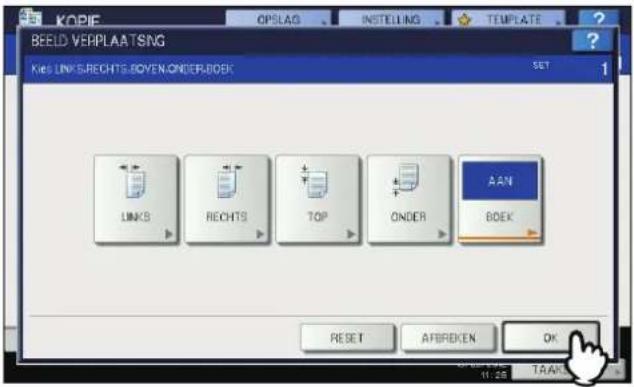 KOPIE OPSLAG INSTEELING TEMPLATE BEELD VERPLAATSNG Kies LINKS-RECHTS-BOVEN-ORDER-BOOK SET 1 LINKS RECHTS TOP ONDER AAN BOEK RESET AFBRDEN OK 11:28 TAAK