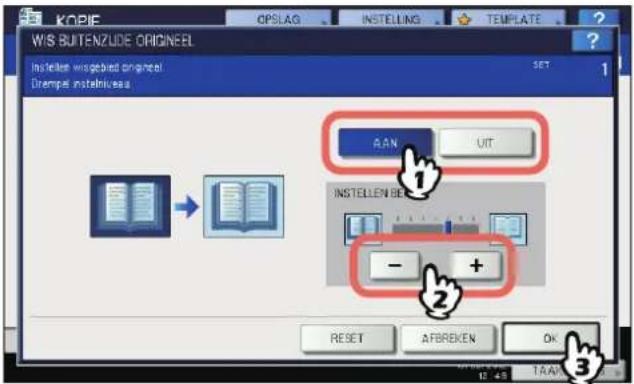 WIS BUTENZUDE ORIGEEL Instellen wasgebred original Drempel instelkrues SET 1 #AN UIT INSTELLEN BE - + RESET AFBREKEN OK 3