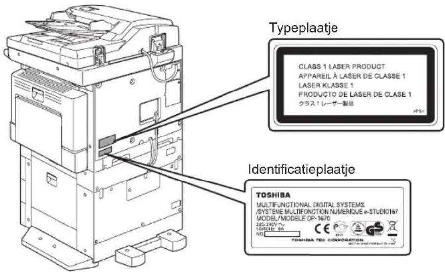 Typeplaatje CLASS 1 LASER PRODUCT APPAREIL À LASER DE CLASSE 1 LASER KLASSE 1 PRODUCTO DE LASER DE CLASE 1 クラス 1 レーザー製品 Identificatieplaatje TOSHIBA MULTIFUNCTIONAL DIGITAL SYSTEMS /SYSTEME MULTIFONCTION NUMERIQUE e-STUDIO167 MODEL/MODELE DP-1670 220-240V 8A 50/62H 8A NO. TOSHIBA TEC CORPORATION
