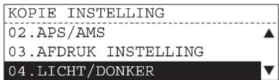 KOPIE INSTELLING 02.APS/AMS 03.AFDRUK INSTELLING 04.LICHT/DONKER