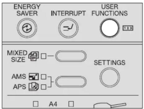 ENERGY SAVER INTERRUPT USER FUNCTIONS MIXED SIZE SETTINGS AMS APS A4