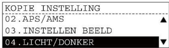 KOPIE INSTELLING 02.APS/AMS 03.INSTELLEN BEELD 04.LICHT/DONKER