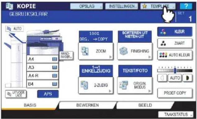 TOSHIBA E-STUDIO 2020c - Druk op [TEMPLATE] op het aanraakpaneel. - 1