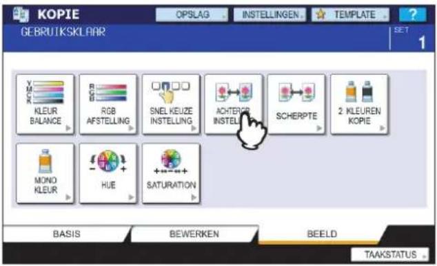 TOSHIBA E-STUDIO 2020c - Druk op [ACHTERGRONDA INSTELLING] in het BEELD-menu. - 1
