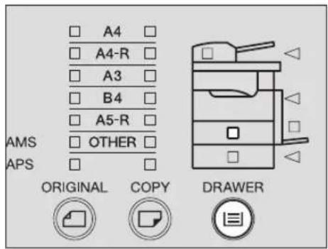 TOSHIBA e-studio 163 - Druk een aantal malen op de toets [LADE] totdat de LED van de lade, waarin u het papier heeft opgeslagen, gaat branden. - 1