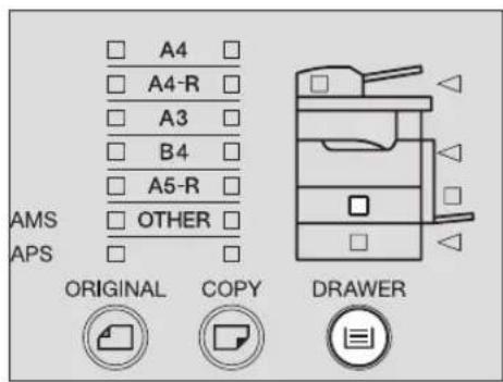 TOSHIBA e-studio 163 - Druk een aantal malen op de toets [LADE] totdat de LED van de lade, waarin u het papier heeft opgeslagen, gaat branden. - 1