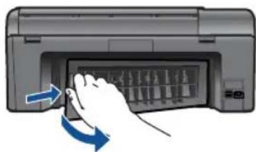 HP Photosmart Wireless B110 - Een papierstoring in de achterklep verhelpen - 1