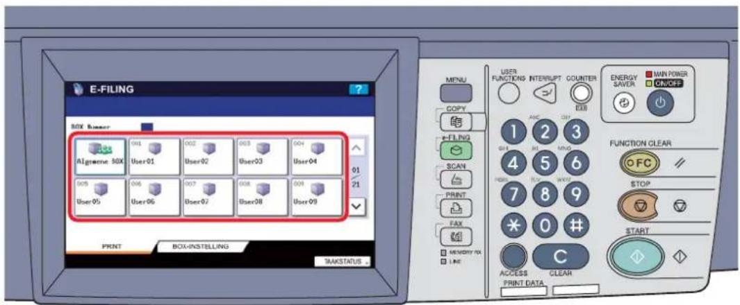TOSHIBA E-Studio 855 - Druk op de toets van de box waarin de documenten zijn opgeslagen. - 1